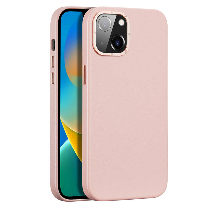 Étui en cuir Dux Ducis Grit pour iPhone 14 Max élégant en similicuir (compatible MagSafe) Rose