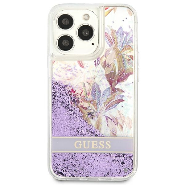 Hülle GUESS Apple iPhone 13 13 Pro Flower Liquid Glitter Lila Hartcase