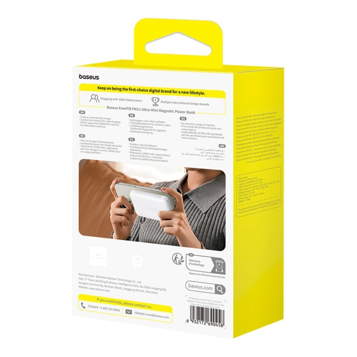 Powerbank Baseus EnerFill FM11 Ultra-Mini 10000mAh 22,5W kompatybilny z MagSafe z kablem Baseus Simple USB-C 20V/3A 30cm - biały