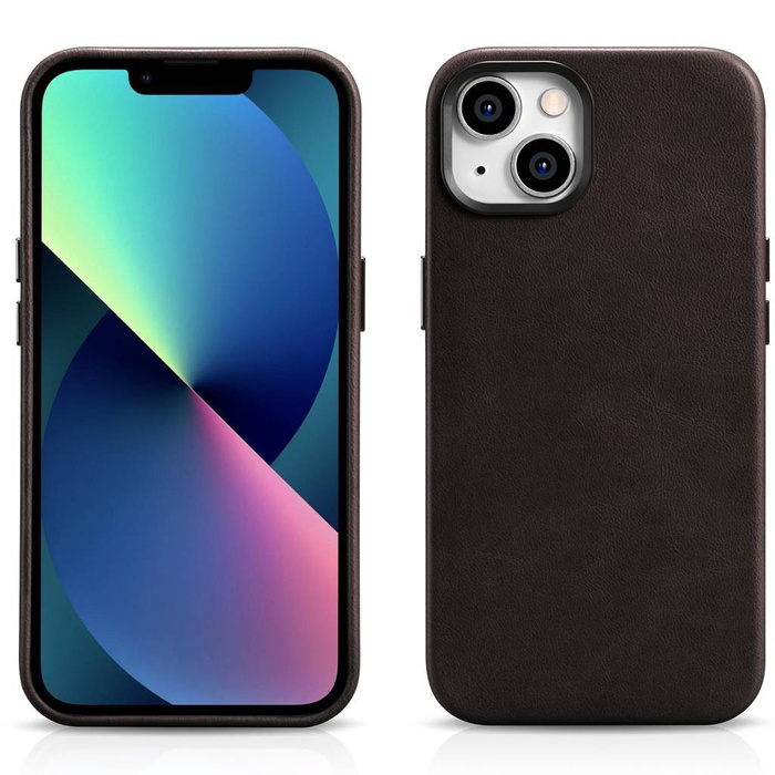 iCarer Oil Wax Premium Leather Case iPhone 14 Étui en cuir magnétique avec MagSafe Marron (WMI14220701-BN)