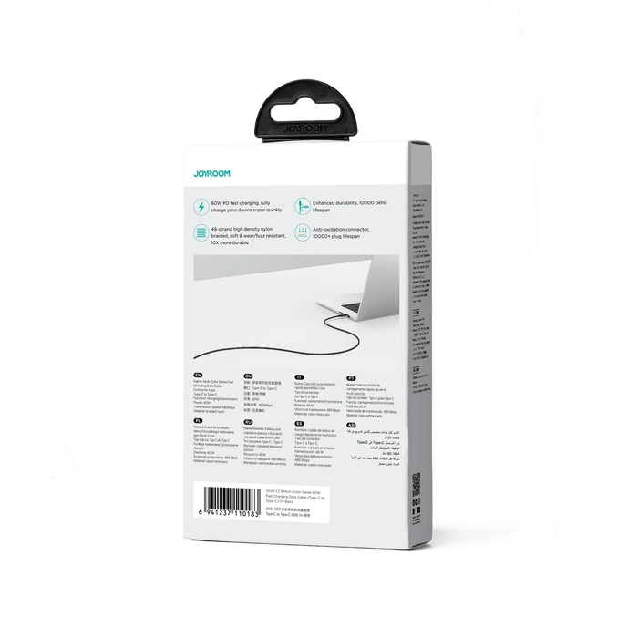 Joyroom Multi-Color Series SA34-CC3 Kabel USB-C / USB-C 60W rychlý přenos 1 m – černý