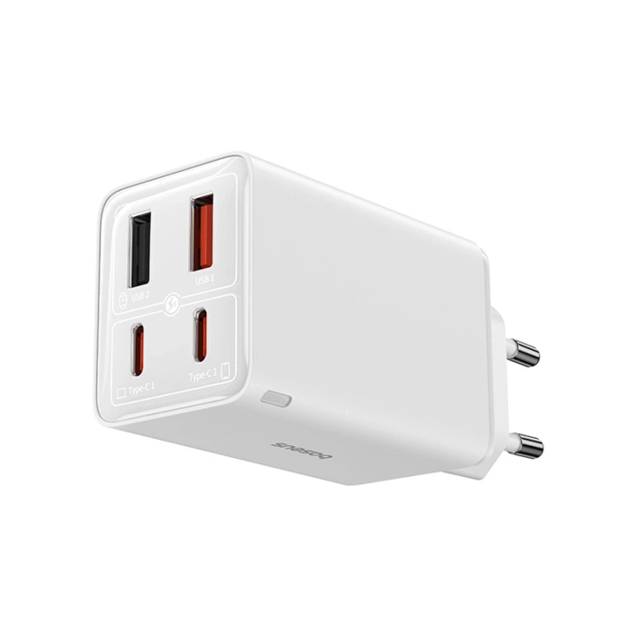 Ładowarka Baseus GaN6 Pro 65W 2 x USB-C 2 x USB-A z czarnym kablem USB-C 100W 1m - biała