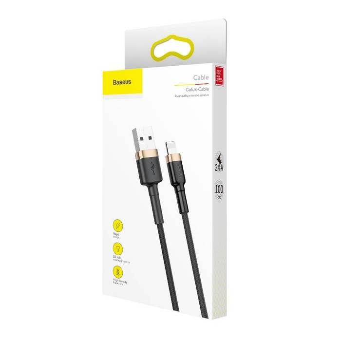 Baseus Cafule Kabel Strapazierfähiges Nylonkabel USB / Lightning QC3.0 2.4A 1M Schwarz-Gold (CALKLF-BV1)