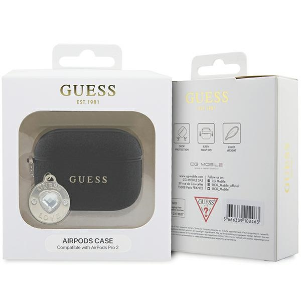 Hülle Guess GUAP2PGEHCDK AirPods Pro 2 Abdeckung schwarz/schwarz Fixed Glitter Heart Diamond Charm Case