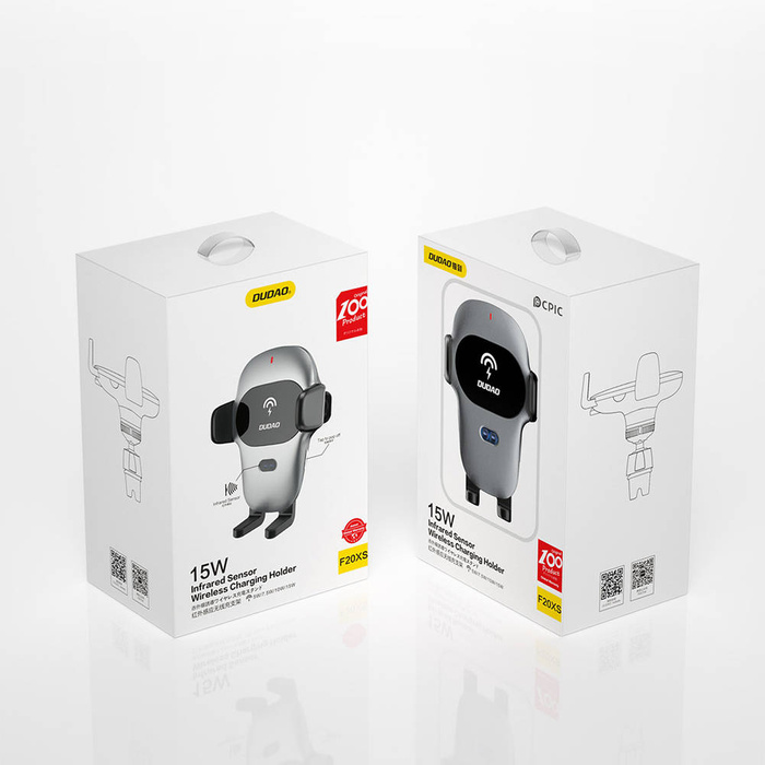 Dudao support voiture avec chargeur sans fil Qi intégré 15W gris (F20xs)