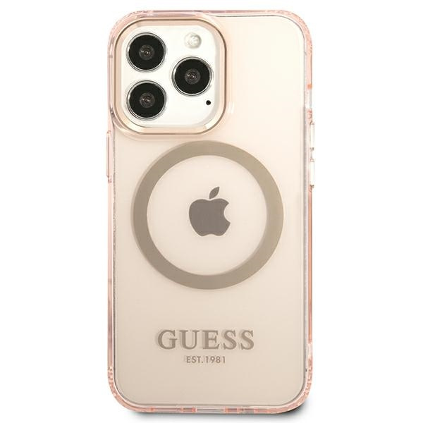 Case GUESS Apple iPhone 13 Pro Max Gold Outline Translucent MagSafe Pink Hardcase