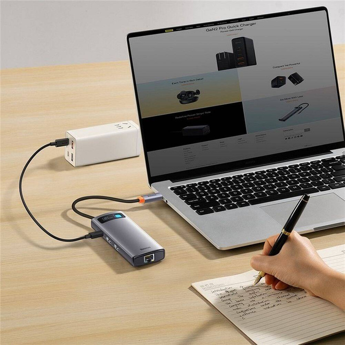 Baseus Metal Gleam Series HUB 7 en 1 USB Type C - 2 x HDMI / 3 x USB 3.2 Gen. 1/1 x Alimentation / 1 x Ethernet RJ-45 Gris (WKWG040113)