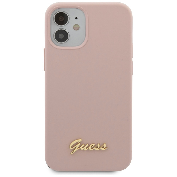 Puzdro GUESS Apple iPhone 12 Mini 5.4 Silicone Script Gold Logo GUHCP12SLSLMGLP Bright Pink Hardcase