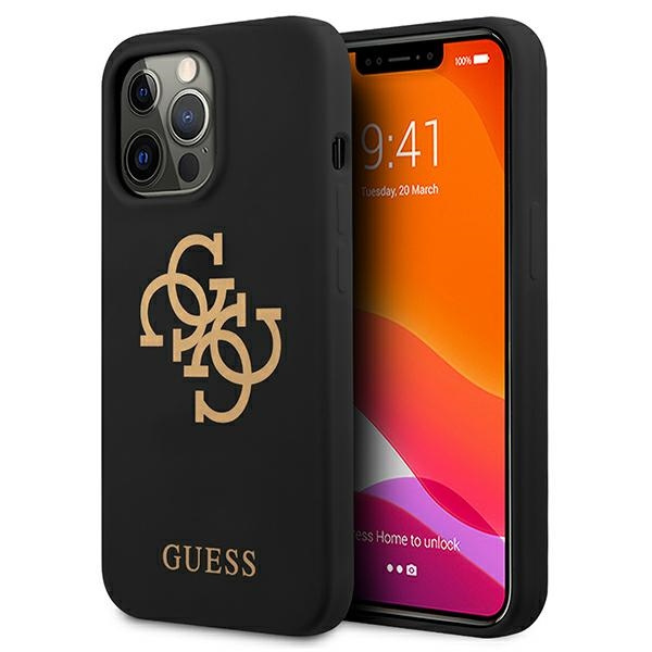 Hülle GUESS Apple iPhone 13 13 Pro Silikon 4G Logo Schwarz Hardcase