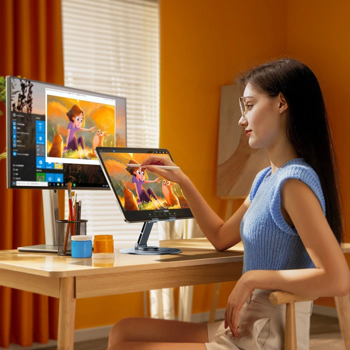 Stojak na tablet Wozinsky WRS-DSY84SS obrotowy 360° aluminiowy - szary