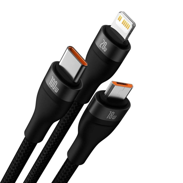 Baseus Flash Series II Cable USB Tipo C / USB Tipo A - USB Tipo C / Lightning / micro USB 100 W 1,2 m negro (CASS030101)