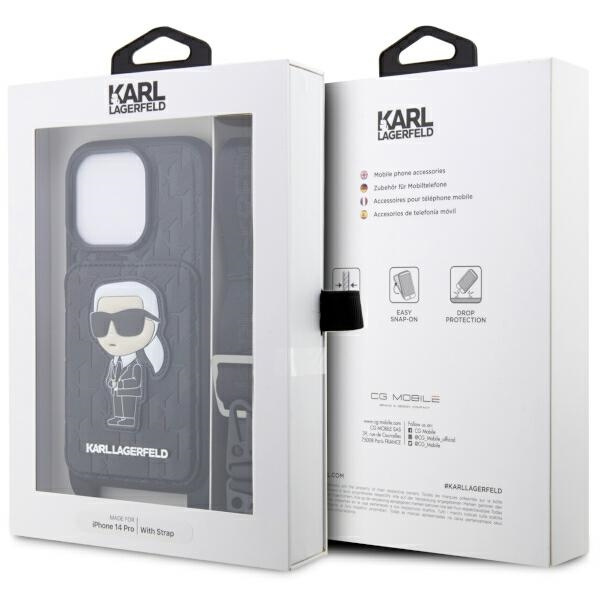 Case Karl Lagerfeld KLHCP14LCSAKHPKK iPhone 14 Pro 6.1" hardcase black/black Crossbody Saffiano Monogram Ikonik Case