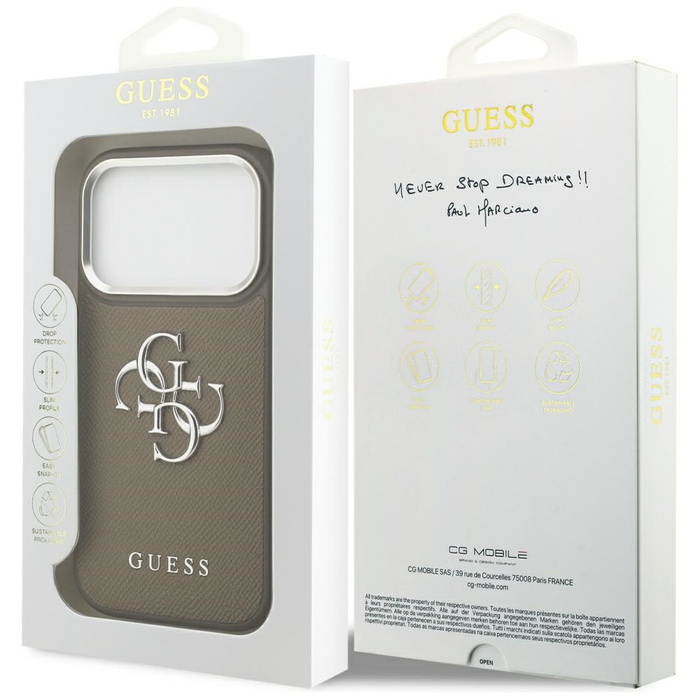 Etui Guess Grained Big 4G Classic Logo   do iPhone 17 Pro brązowy