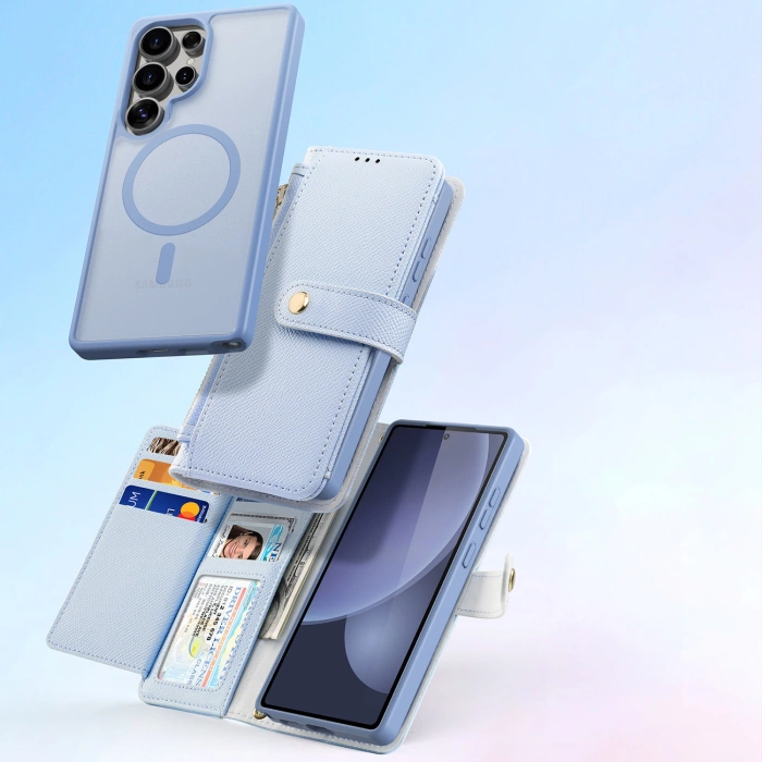 Dux Ducis Lawa Lederhülle für Samsung Galaxy S25 Ultra mit abnehmbarer magnetischer Brieftasche – Blau