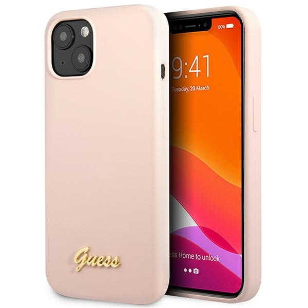 Guess GUHCP13MLSLMGLP iPhone 13 6,1" rosa chiaro/rosa durocase Silicone Script Gold Logo
