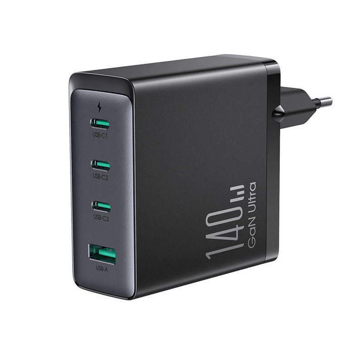 Caricabatterie rapido GaN 140W 3 x USB-C / USB-A Joyroom JR-TCG05EU - nero + cavo USB-C - USB-C 240W 1,2m