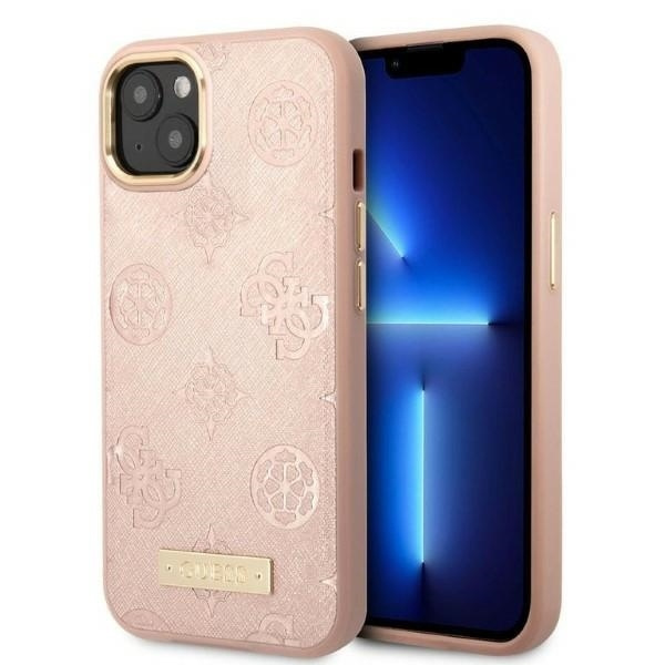 Pouzdro Guess iPhone 13 6,1" růžový/růžový tvrdýcase talíř s logem pivoňky MagSafe