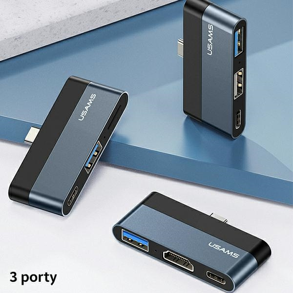 USAMS Adaptér HUB USB 2.0 / USB 3.0 / USB-C šedý / šedý SJ490HUB01 (US-SJ490)