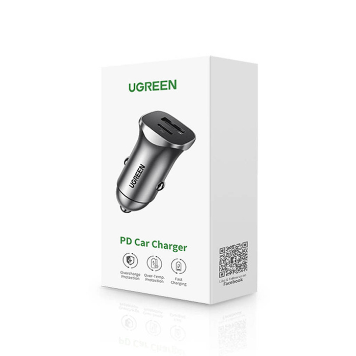 Caricabatteria da auto rapido Ugreen USB-A / USB-C 18W grigio (CD130)