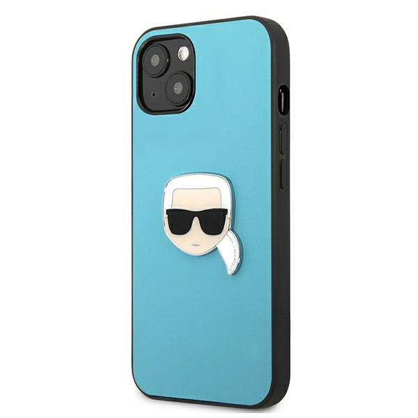 Cover KARL LAGERFELD Apple iPhone 13 Mini Pelle Iconic Karl's Head Metal Blue Hardcase