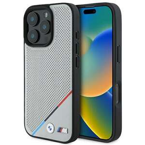 Hülle BMW iPhone 16 Pro 6.3" grau/grau hartcase M Perforated Tricolor Line MagSafe
