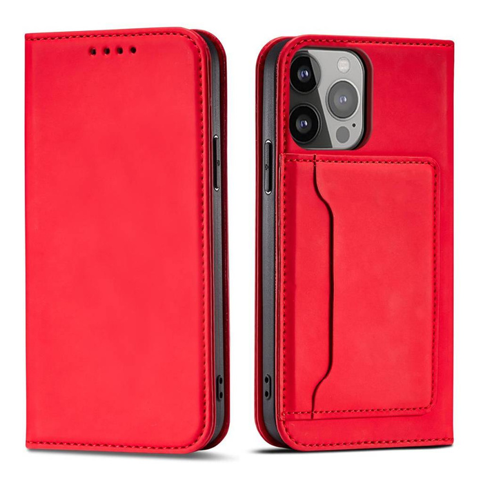 Custodia per carte magnetiche per iPhone 14 Plus con custodia a portafoglio con custodia rossa