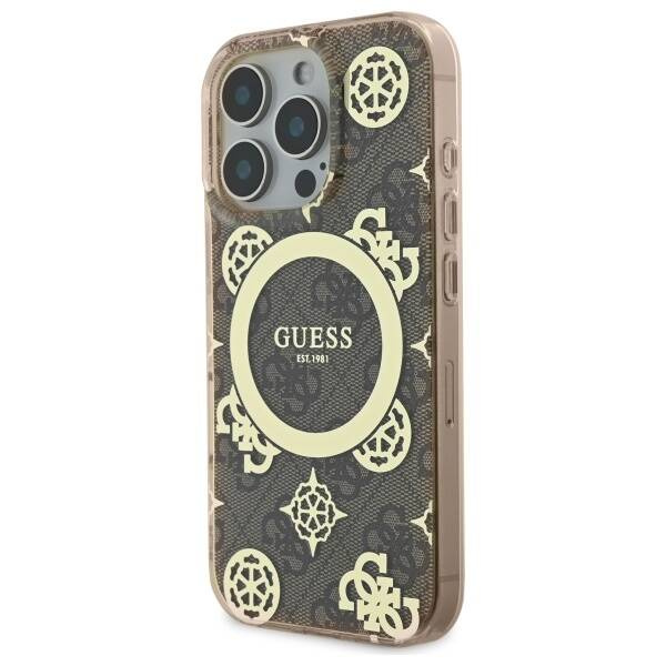 Etui Guess iPhone 16 Pro 6.3" brązowy/brown hardcase IML Peony On 4G Background MagSafe