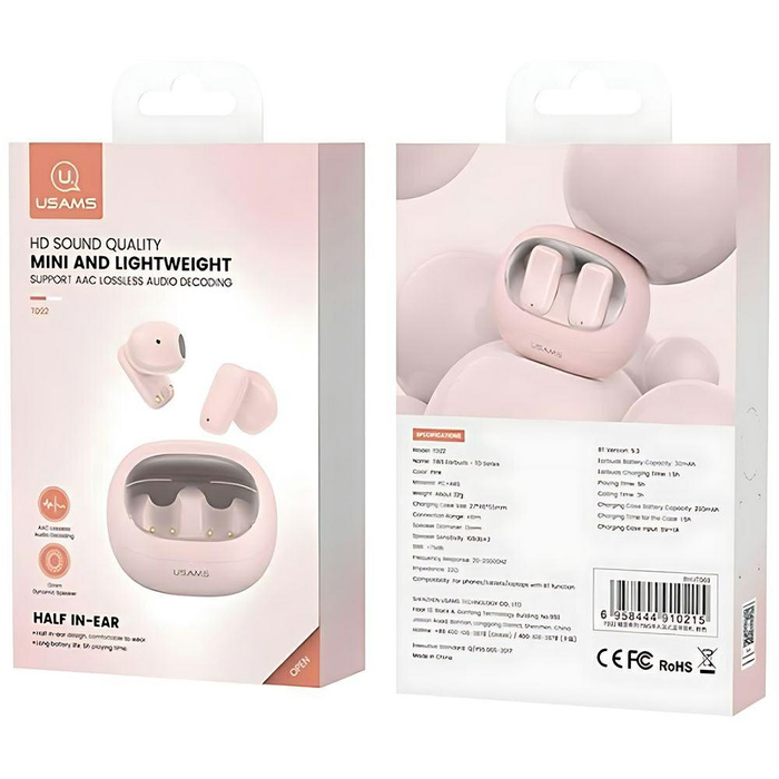 USAMS Słuchawki Bluetooth 5.3 TWS TD Series bezprzewodowe biały/white BHUTD01 (TD22)