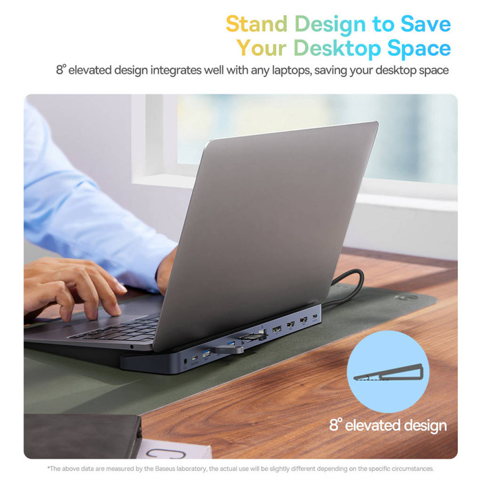 Baseus EliteJoy Gen2 universal USB HUB 12in1 with USB-C cable 25cm notebook stand USB-A / USB-C / DP / HDMI / SD / TF / RJ45 / 3.5mm jack / PD 100W gray (WKSX030213)