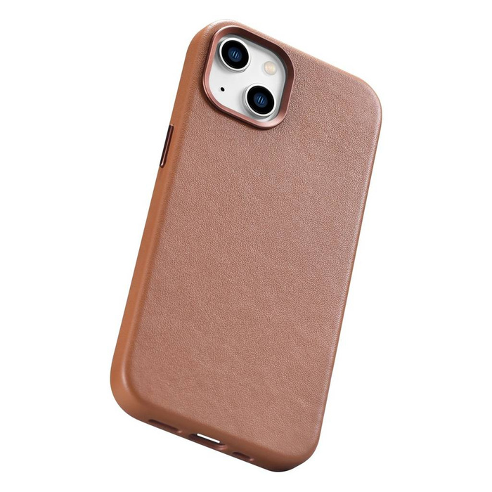 iCarer Case Leather genuine leather case cover for iPhone 14 Plus brown (MagSafe compatible)