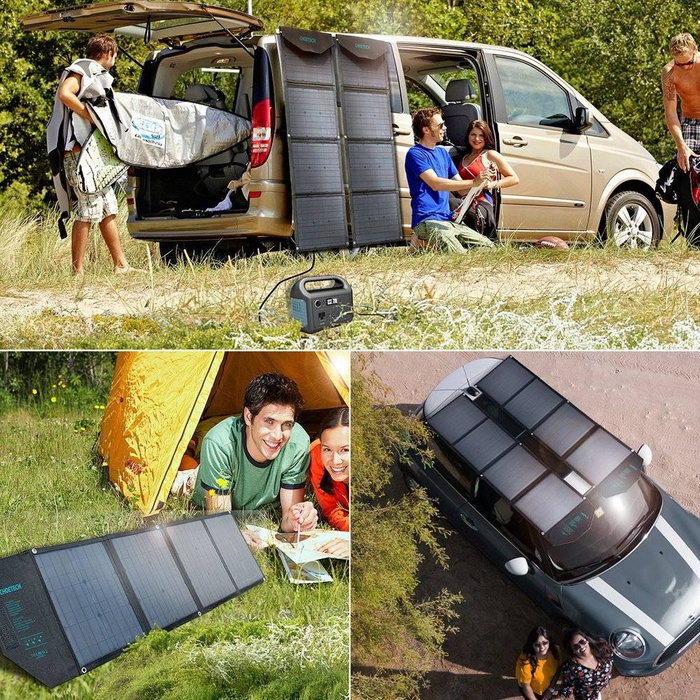 Choetech großes faltbares Solarladegerät 80W Solar Photovoltaik USB Typ C (Power Delivery) / 2x USB (Quick Charge / 2,4A) (158 x 41 cm) schwarz (SC007)