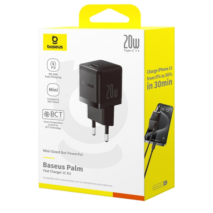 Baseus Palm 20W USB-C Wandladegerät - Schwarz