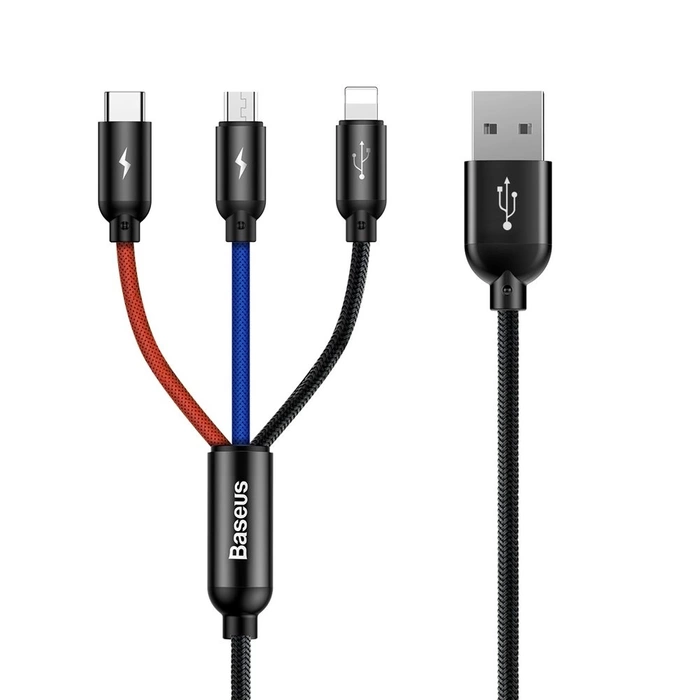 Baseus Three Primary Colors 3in1 USB-A – Micro-USB/ Lightning /USB-C 3,5 A Kabel 1,2 m – Schwarz