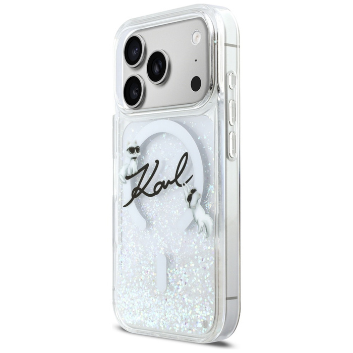 Etui Karl Lagerfeld Liquid Glitter Karl  Script Logo MagSafe do iPhone 17 Pro przezroczysty