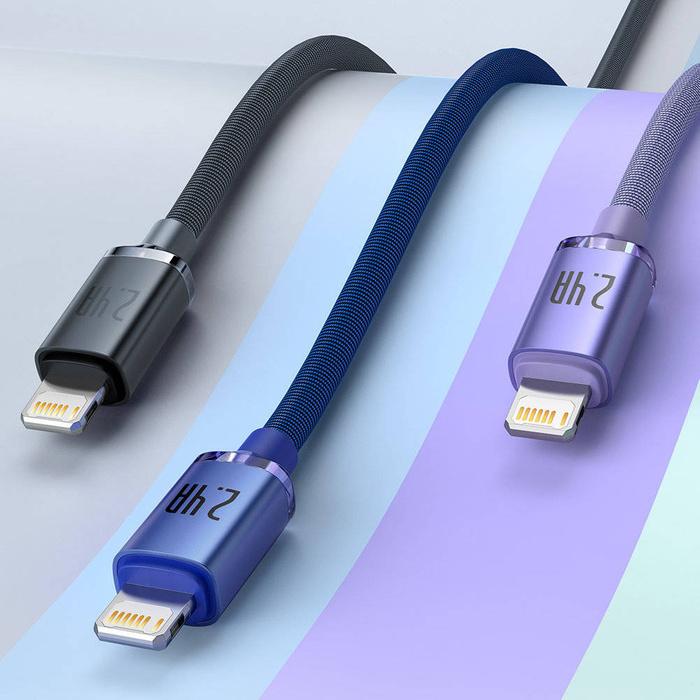 Cavo dati a ricarica rapida della serie Baseus Crystal Shine da USB tipo A a Lightning 2,4 A 2 m viola (CAJY000105)
