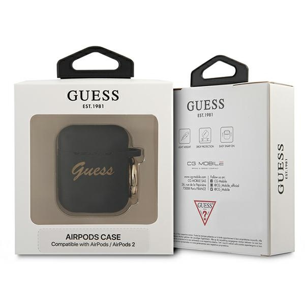 Case Guess GUA2SSSK AirPods cover black / black Silicone Vintage Script