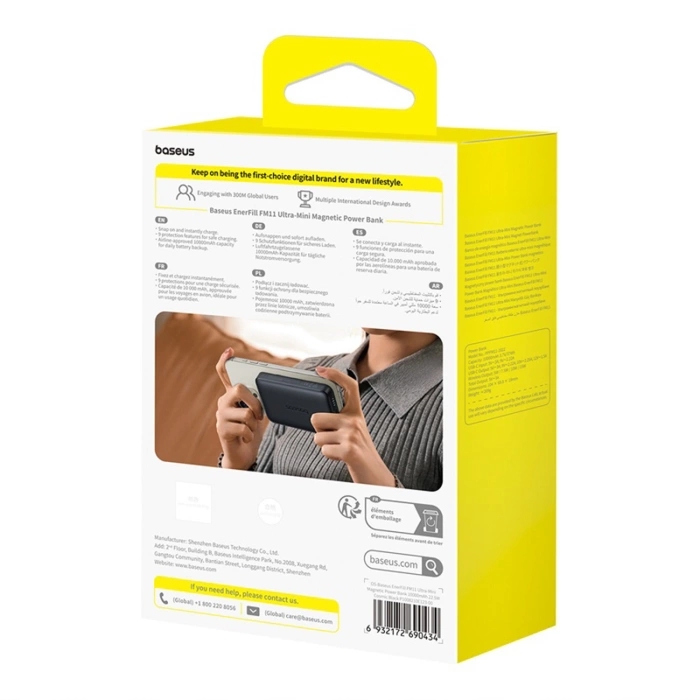 Powerbank Baseus EnerFill FM11 Ultra-Mini 10000mAh 22,5W kompatybilny z MagSafe z kablem Baseus Simple USB-C 20V/3A 30cm - czarny