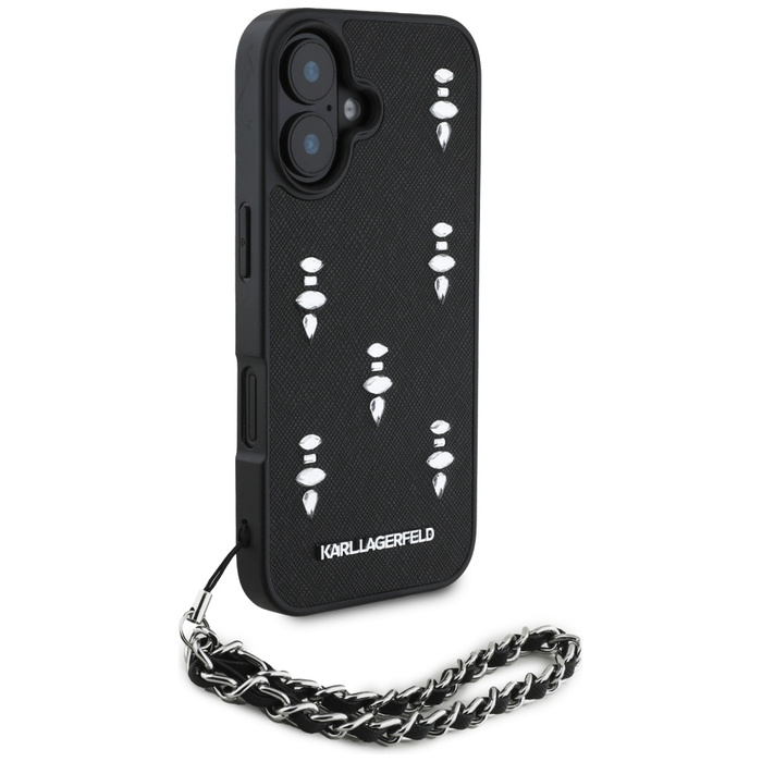 Etui Karl Lagerfeld Saffiano Crystals    w/Chain do iPhone 16 czarny