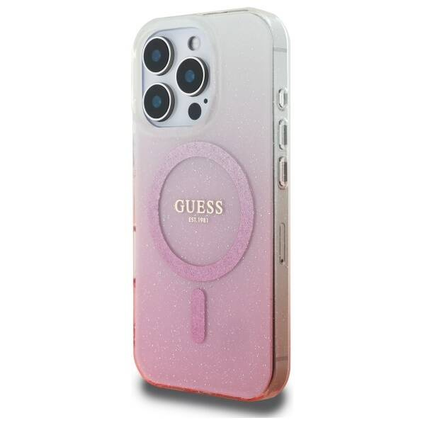 Etui Guess iPhone 16 Pro 6.3" różowy/pink hardcase IML Glitter Gradient MagSafe