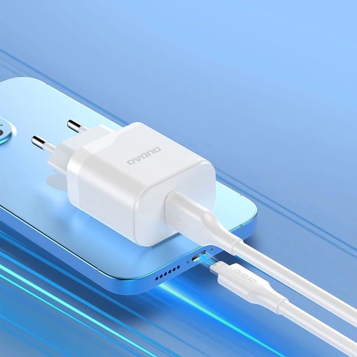 Dudao A20EU USB-A 18W wall charger - white + USB-A - Lightning cable