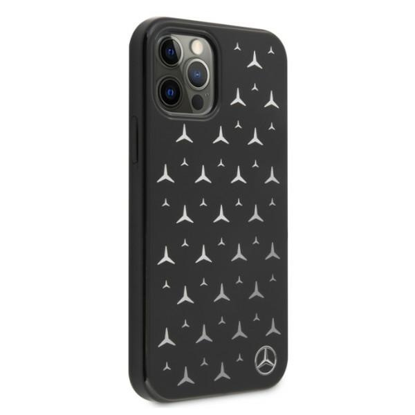 Coque MERCEDES Apple iPhone 12 12 Pro Silver Stars Pattern Black Hardcase