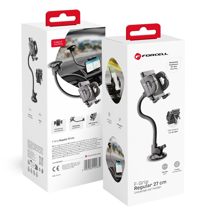 Uchwyt na telefon do samochodu uniwersalny Forcell F-Grip Regular 27 cm do szyby / deski / kratki czarny