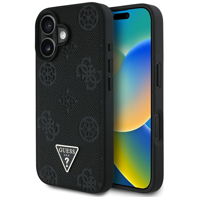 Etui Guess Grained Hot Stamp Peony       Triangle Logo MagSafe do iPhone 16 czarny