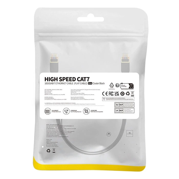 Płaski kabel sieciowy Baseus Ethernet RJ45, Gigabit, Cat.7, 0,5m (czarny)