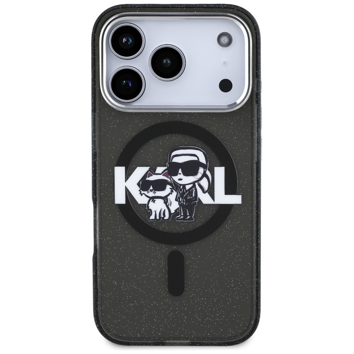 Etui Karl Lagerfeld IML Glitter Karl &   Choupette Sketch Logo MagSafe do iPhone 17 Pro czarny