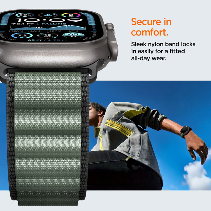 Spigen WBF1 BAND Apple Watch 6 / 7 / 8 / 9 / 10 / SE / ULTRA 1 / 2 (44 / 45 / 46 / 49 MM) NEGRO/VERDE