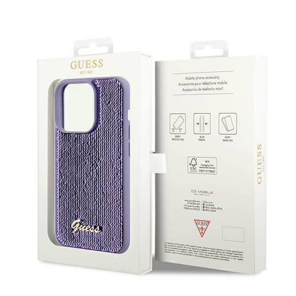Etui Guess GUHCP13LPSFDGSUiPhone 13 Pro / 13 6.1" fioletowy/purple hardcase Sequin Script Metal Case