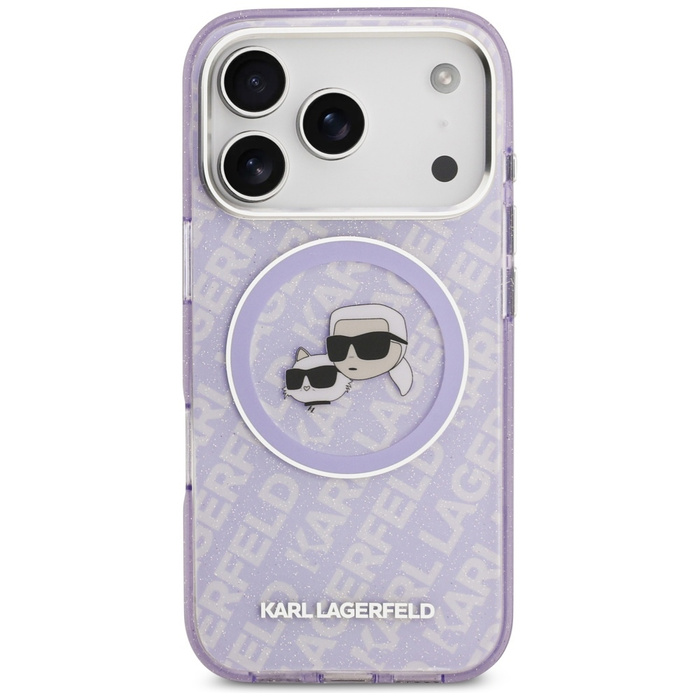 Etui Karl Lagerfeld IML Glitter Karl &   Choupette Heads Logo MagSafe do iPhone 17 Pro fioletowy