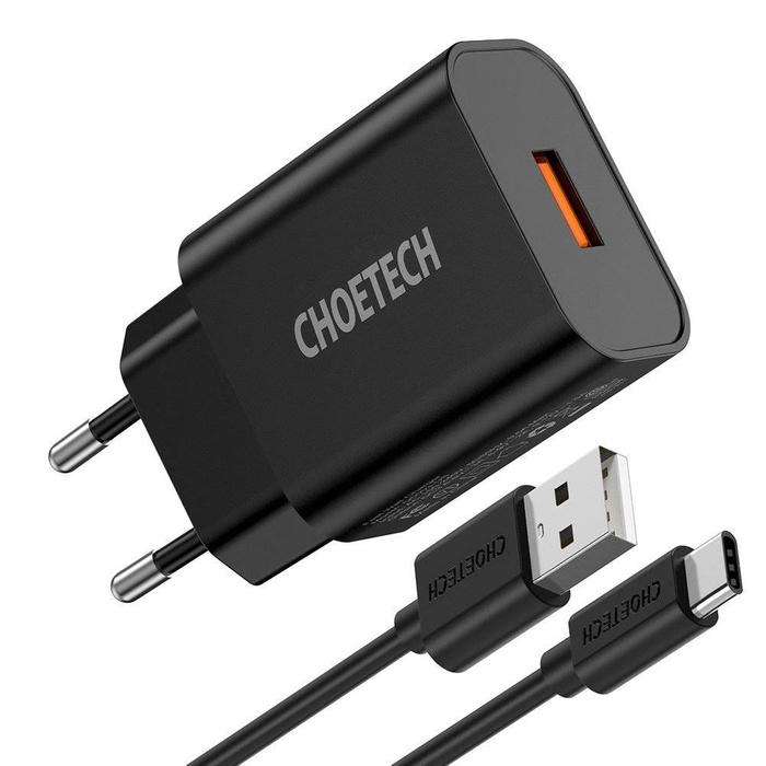 Rychlonabíječka Choetech Quick Charge 3.0 18W 3A + USB kabel - USB Typ C 1m černý (Q5003)