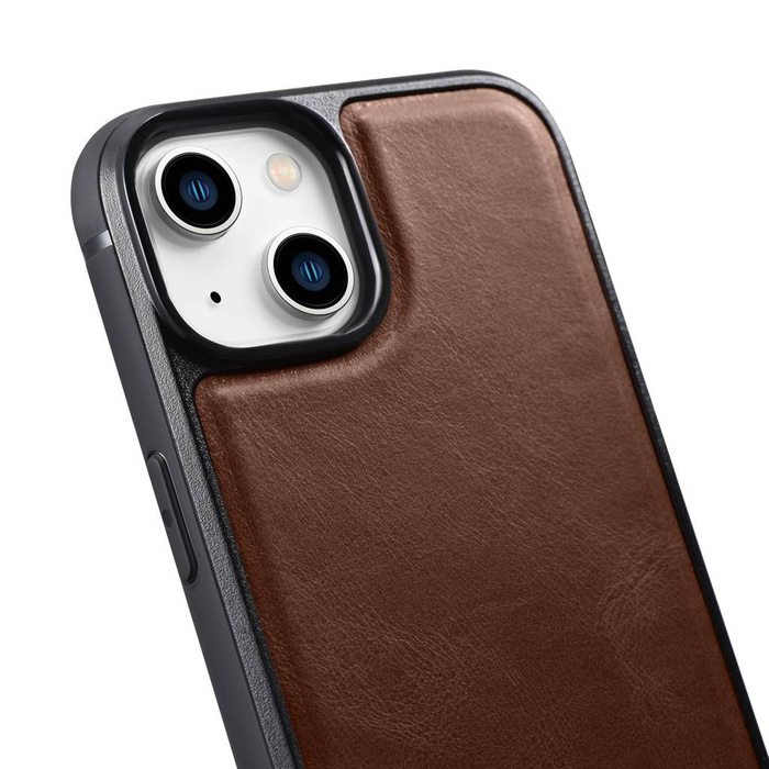 iCarer Leather Oil Wax case covered with natural leather for iPhone 14 Plus (MagSafe compatible) braun (WMI14220719-BN)